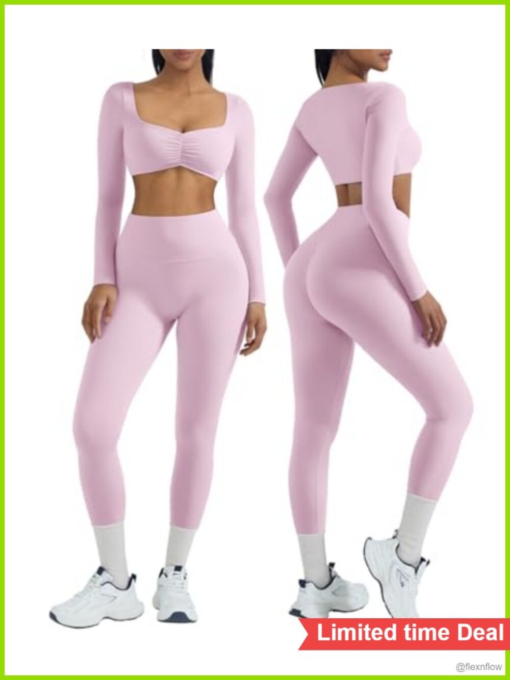Two Piece Workout Set Long Sleeve Padded Sports Bra High Waisted Leggings